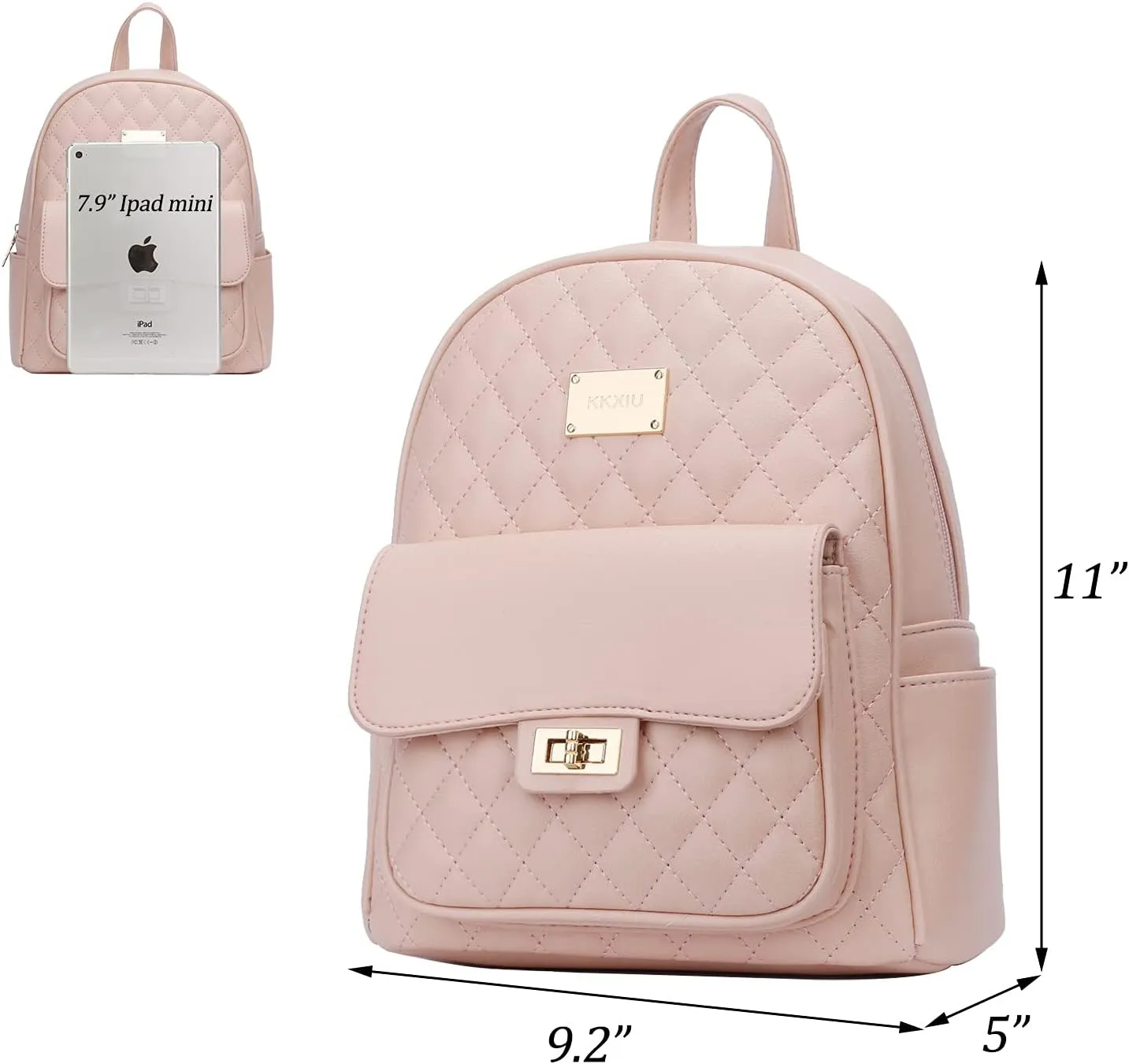 KKXIU Teen Girls Fashion 9"*11"Small Backpack Purse for Women and Ladies Quilted Synthetic Leather Mini Bookbag (a-pink)