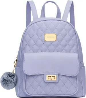 KKXIU Teen Girls Fashion 9"*11"Small Backpack Purse for Women and Ladies Quilted Synthetic Leather Mini Bookbag (a-purple)