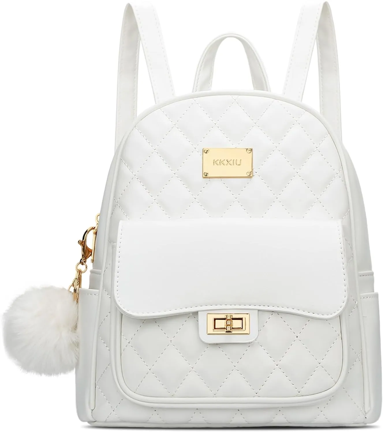 KKXIU Teen Girls Fashion 9"*11"Small Backpack Purse for Women and Ladies Quilted Synthetic Leather Mini Bookbag (a-white)