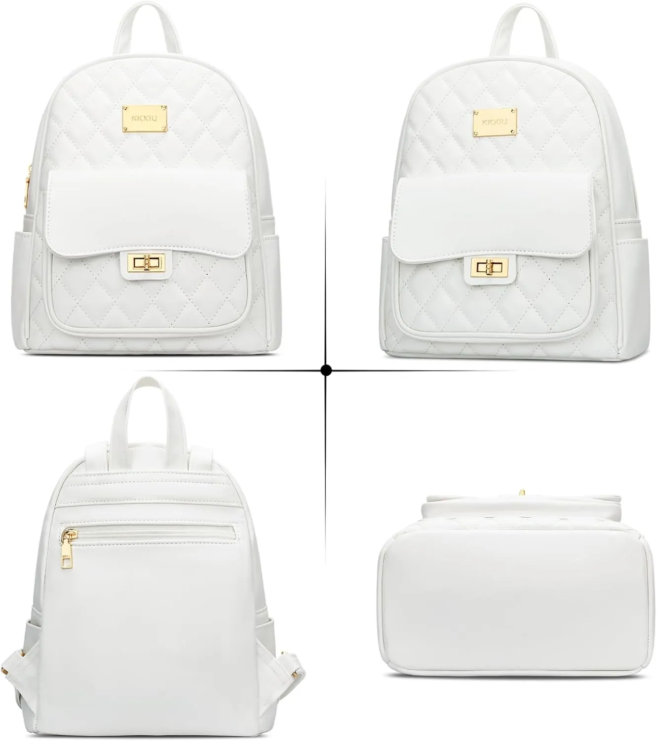 KKXIU Teen Girls Fashion 9"*11"Small Backpack Purse for Women and Ladies Quilted Synthetic Leather Mini Bookbag (a-white)