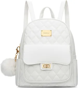 KKXIU Teen Girls Fashion 9"*11"Small Backpack Purse for Women and Ladies Quilted Synthetic Leather Mini Bookbag (a-white)