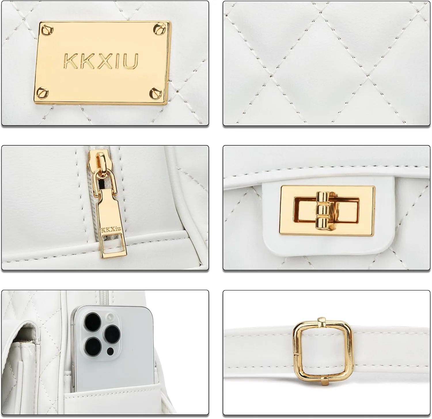 KKXIU Teen Girls Fashion 9"*11"Small Backpack Purse for Women and Ladies Quilted Synthetic Leather Mini Bookbag (a-white)