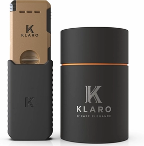 KLARO Double Torch Lighter and V-Cut Cutter, Spring-Loaded V-Cut, Swivel Protective Flame Cover, Hidden Poker, Gift-Ready with Silicone Sleeve, Coyote Brown Powder-Coated Finish, Cigar Lighter for Men