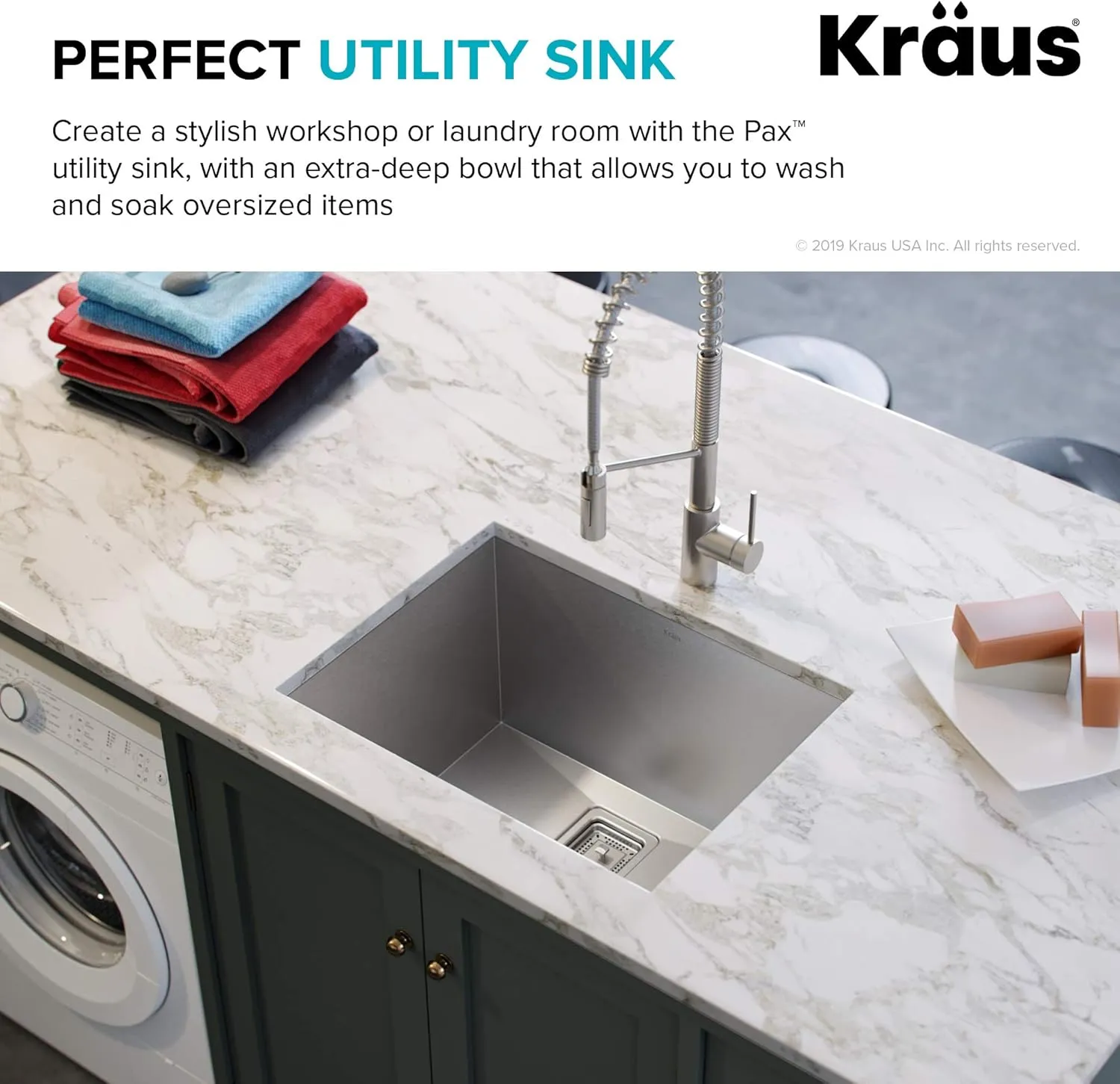 KRAUS Pax 24-inch 18 Gauge Undermount Single Bowl Stainless Steel Laundry and Utility Sink, KHU24L