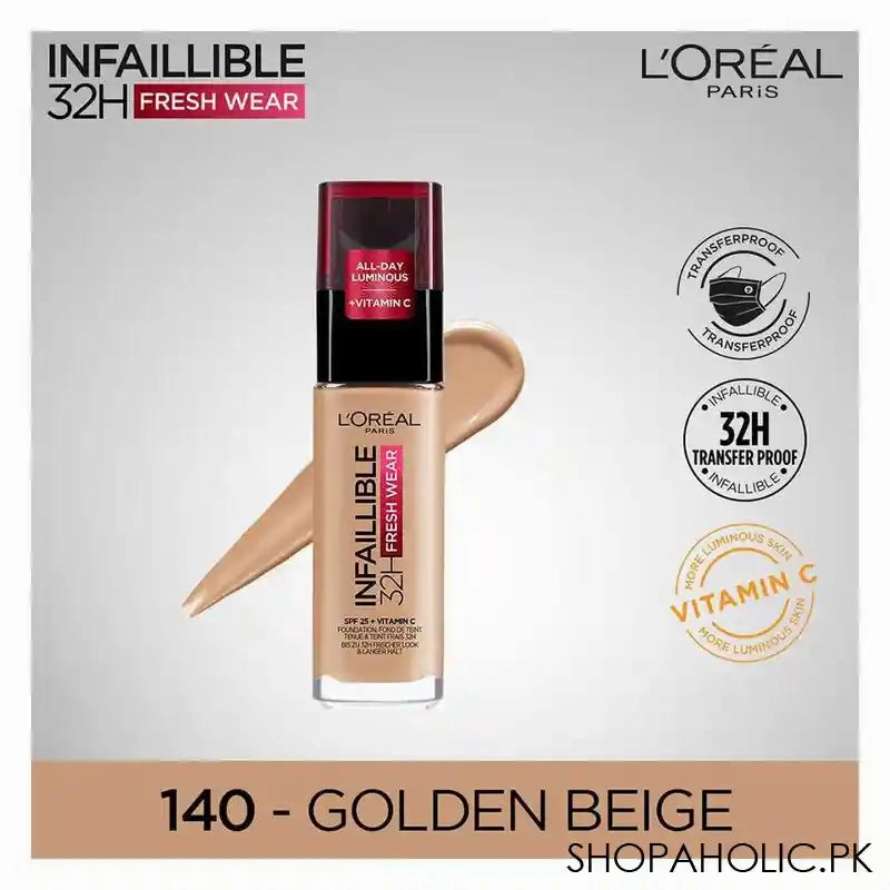 L'Oreal Paris Infallible 24H Stay Fresh Foundation, 140 Golden Beige