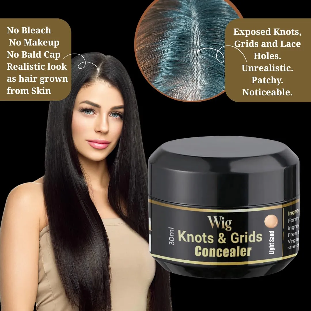 Lace Wig Knots, Holes & Grid Concealer/Eraser/Hider – Real Scalp Effect, Sweat & Water Proof, Cocoa Brown, 30 ML Jar with Magic Strip & Spatula, 30 Uses, No Bleach or Bald Cap Needed (Light Sand)