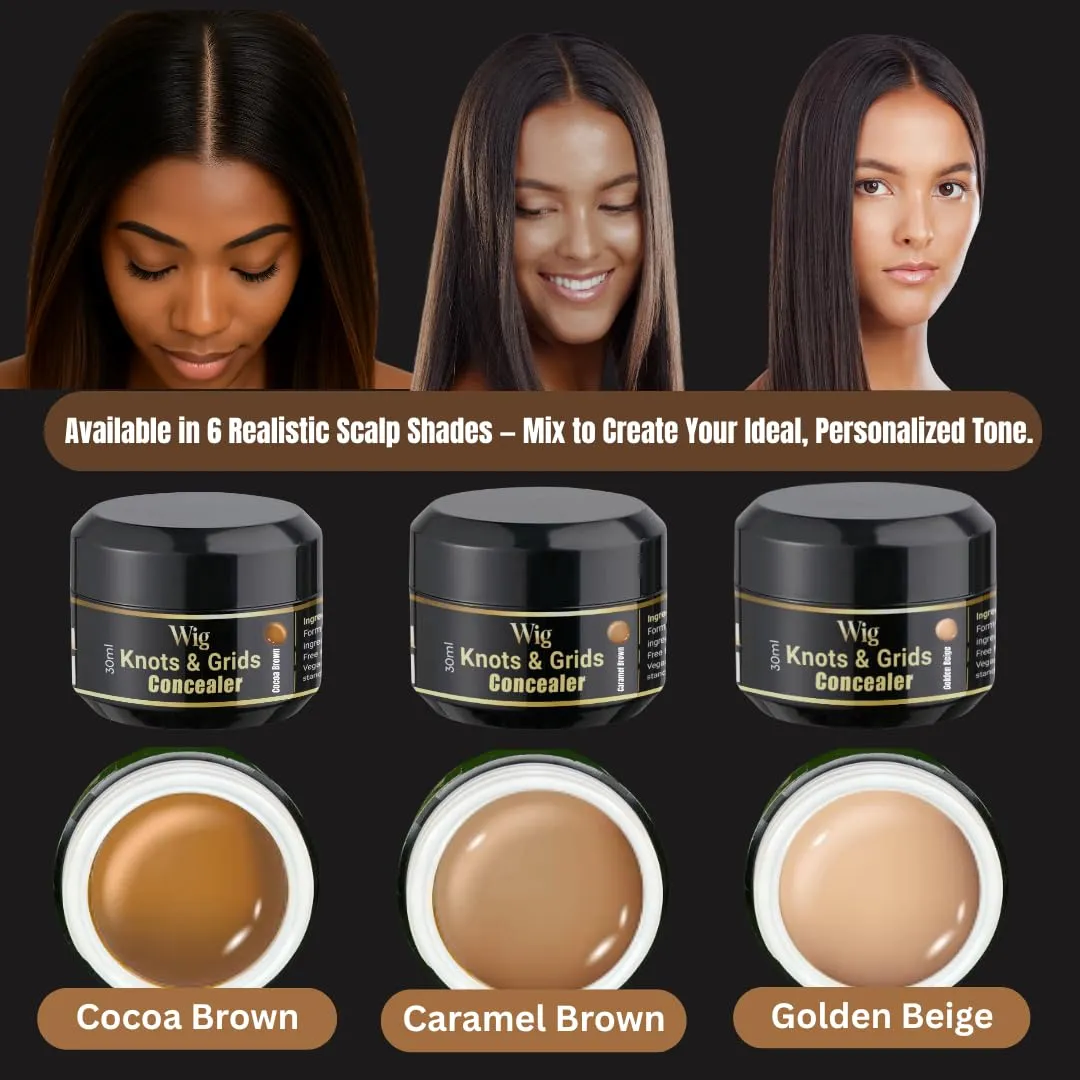 Lace Wig Knots, Holes & Grid Concealer/Eraser/Hider – Real Scalp Effect, Sweat & Water Proof, Cocoa Brown, 30 ML Jar with Magic Strip & Spatula, 30 Uses, No Bleach or Bald Cap Needed (Light Sand)