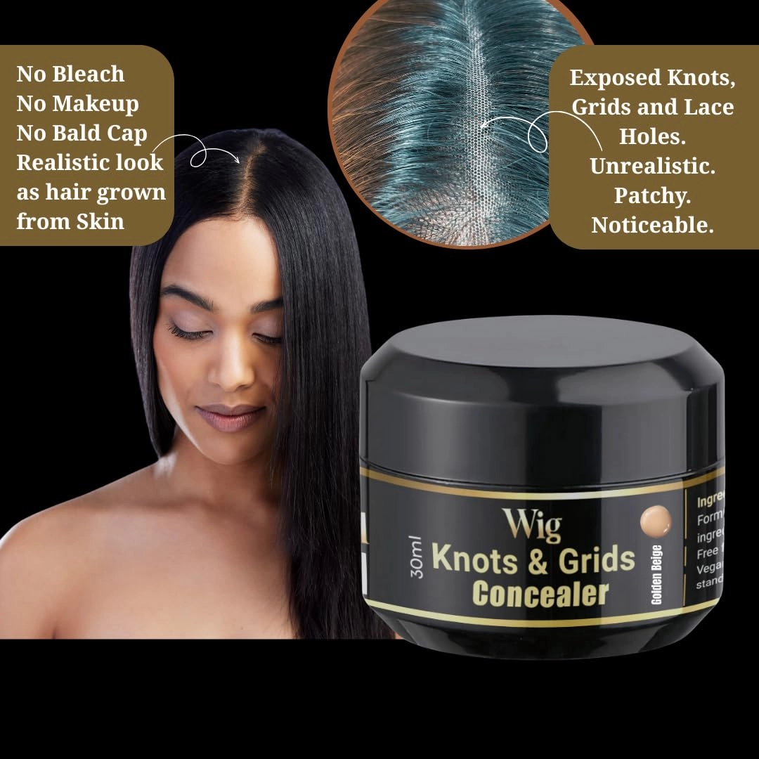 Lace Wig Knots, Holes & Grid Concealer/Eraser/Hider – Real Scalp Effect, Sweat & Water Proof, Cocoa Brown, 30 ML Jar with Magic Strip & Spatula, 30 Uses, No Bleach or Bald Cap Needed (Golden Beige)