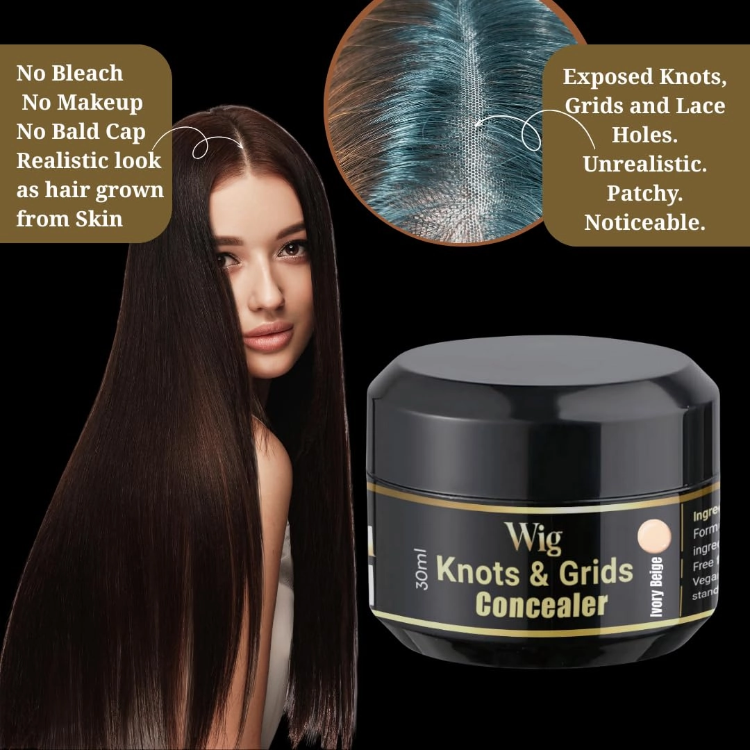 Lace Wig Knots, Holes & Grid Concealer/Eraser/Hider – Real Scalp Effect, Sweat & Water Proof, Cocoa Brown, 30 ML Jar with Magic Strip & Spatula, 30 Uses, No Bleach or Bald Cap Needed (Ivory Beige)