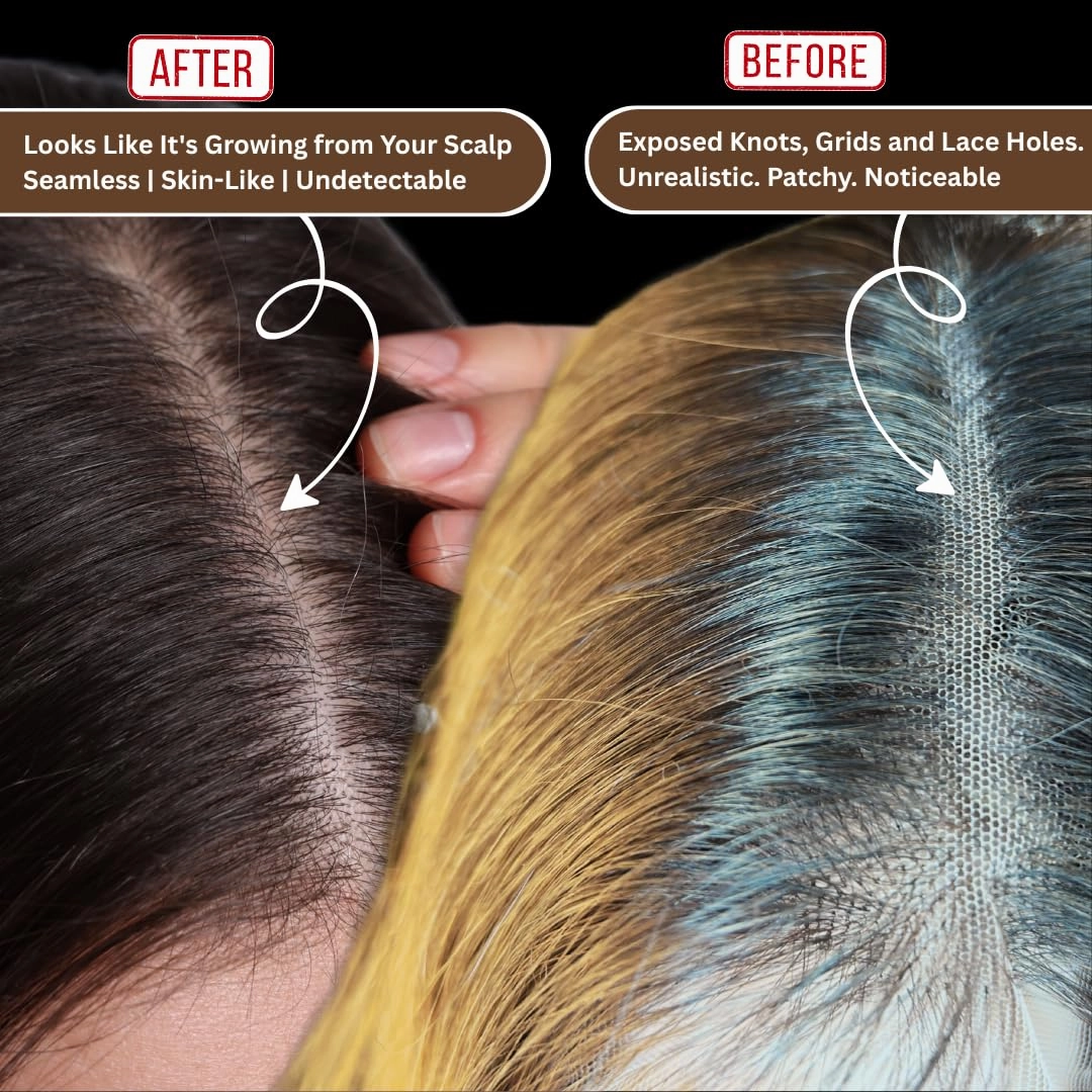 Lace Wig Knots, Holes & Grid Concealer/Eraser/Hider – Real Scalp Effect, Sweat & Water Proof, Cocoa Brown, 30 ML Jar with Magic Strip & Spatula, 30 Uses, No Bleach or Bald Cap Needed (Ivory Beige)