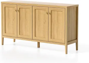 Large Sideboard Cabinet with 4 Doors, Credenza, Farmhouse Sideboard Buffet Cabinet with Adjustable Shelves, Coffee Bar Console Table for Dining Room, Living Room, Natural Oak
