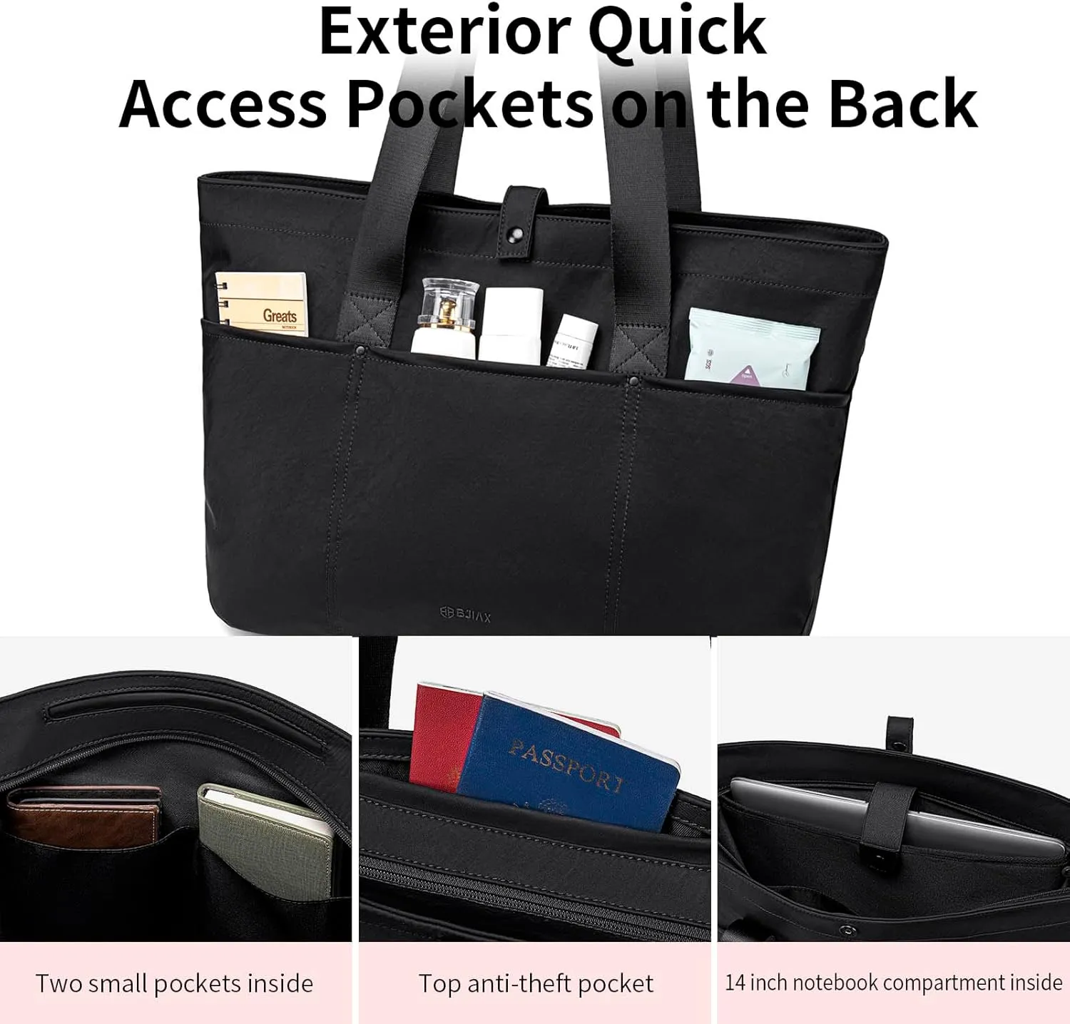 Large Tote Bag for Women, Foldable Tote Shoulder Bag with YKK Zip and Bottom Padded Design, 22L Handbag for Travel Work