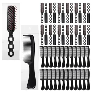 Lawei 48 Pcs Hair Brush Combs Set in Bulk for Homeless, Individually Wrapped Curly Thick Hair Brushes, Round Tooth Detangling Comb Cutting Hairdressing Comb for Men Women Hotel Nursing Charity, Black