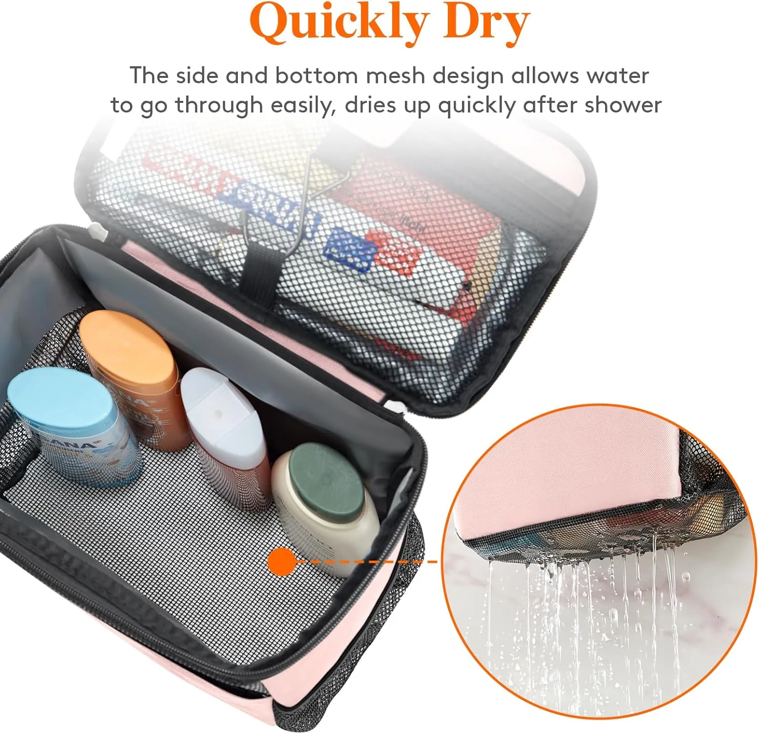 Lifewit Mesh Shower Caddy Bag Portable College Dorm Room Essentials Caddy Tote Basket for Bathroom, Gym, Travel, Camping Quick Dry Hanging Shower Organizer Toiletry Bag for Women Wen, Large, Pink