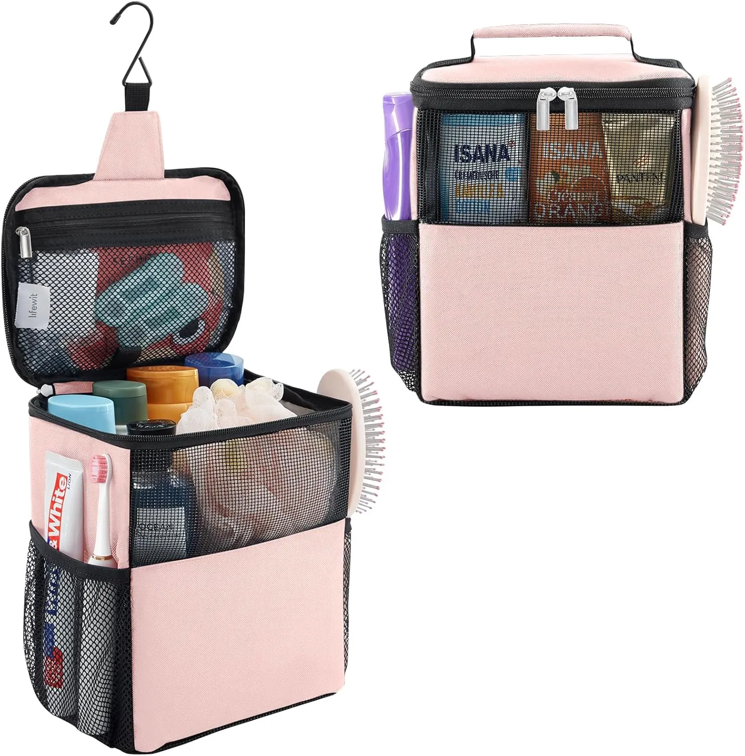 Lifewit Shower Bag Mesh Shower Caddy Portable College Dorm Room Essentials Tote Bag for Bathroom, Gym, Travel, Camping Quick Dry Hanging Shower Organizer Basket Toiletry Bag, Medium, Pink