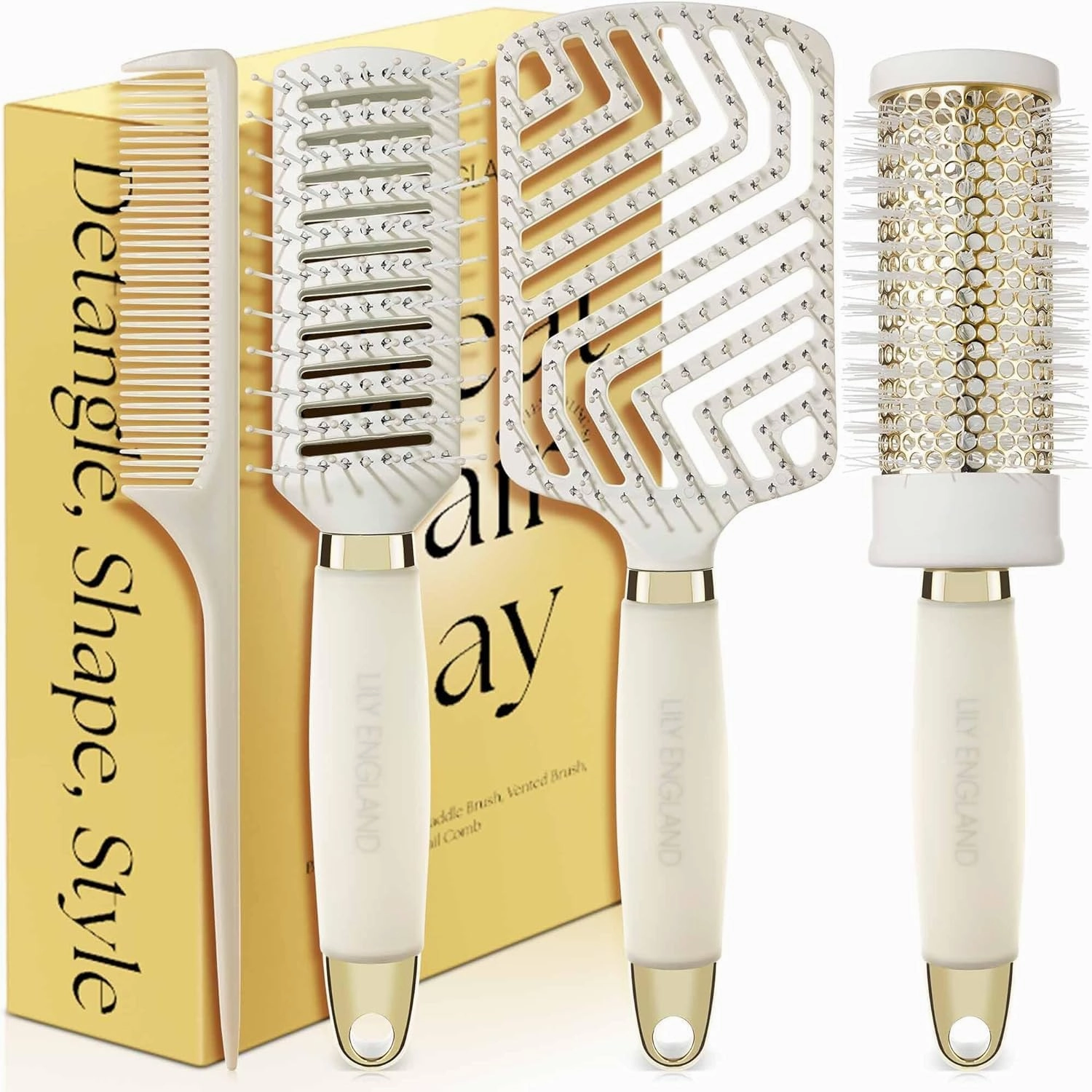 Lily England Mom Birthday Gift Set - 7-Piece Professional Styling Collection - Premium Birthday Gift for Mom - Elegant Gift Set for All Hair Types - Beige & Gold