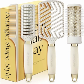 Lily England Mom Birthday Gift Set - 7-Piece Professional Styling Collection - Premium Birthday Gift for Mom - Elegant Gift Set for All Hair Types - Beige & Gold