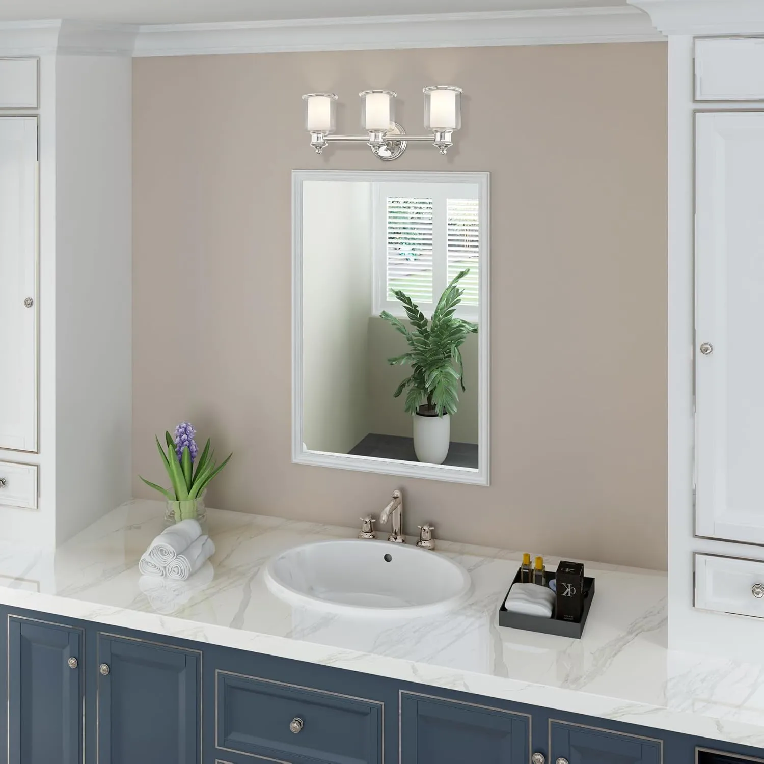 Livex Lighting 40213-35 Middlebush Collection 3-Light Bathroom Vanity Light with Double Shaded Hand Crafted Glass Shades, Polished Nickel, 23.5 x 6.5 x 9