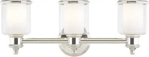 Livex Lighting 40213-35 Middlebush Collection 3-Light Bathroom Vanity Light with Double Shaded Hand Crafted Glass Shades, Polished Nickel, 23.5 x 6.5 x 9