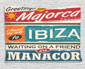 Lunarable Ibiza Tapestry, Vacation Themed Majorca Ibiza and Manacor Exotic Places from Balear Region Spain, Wide Wall Hanging for Bedroom Living Room Dorm, 80" X 60", Multicolor