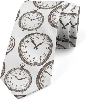 Lunarable Men's Tie, Antique Pocket Watches Sketch, Necktie, 3.7", Brown White