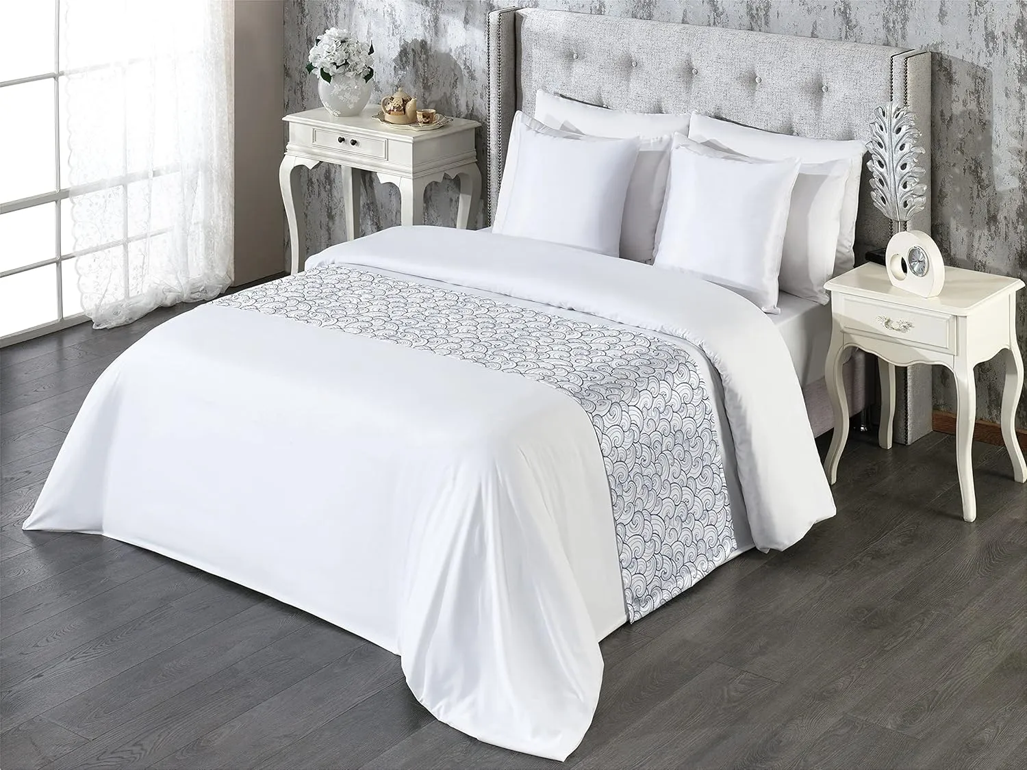 Lunarable Nautical Bed Runner, Sea Waves Abstract Swirls Spirals Stream Stormy Weather River Illustration, Decorative Accent Bedding Scarf for Hotels Homes and Guestrooms, King, Pale Blue