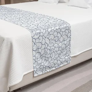 Lunarable Nautical Bed Runner, Sea Waves Abstract Swirls Spirals Stream Stormy Weather River Illustration, Decorative Accent Bedding Scarf for Hotels Homes and Guestrooms, King, Pale Blue