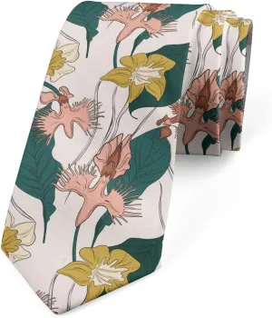 Lunarable Necktie, Orchid and Magnolia Bloom, Dress Tie, 3.7", Pearl Multicolor