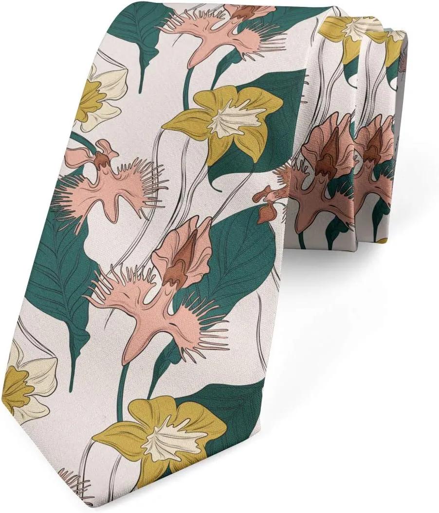 Lunarable Necktie, Orchid and Magnolia Bloom, Dress Tie, 3.7", Pearl Multicolor