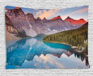 Lunarable Wilderness Tapestry, Moraine Lake and Mountains in Banff National Park Canada Sunrise Picture Print, Wide Wall Hanging for Bedroom Living Room Dorm, 60" X 40", Multicolor