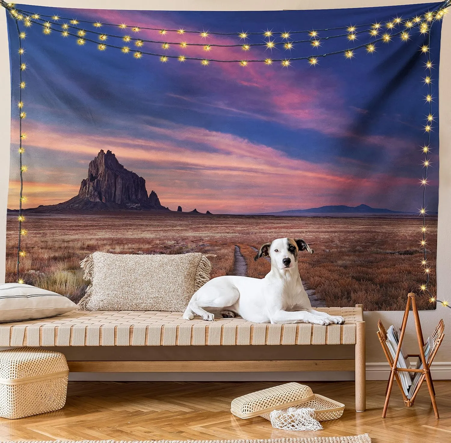 Lunarable Wilderness Tapestry, Shiprock Volcanic Mountain in Desert Plane of New Mexico USA Travel Destination, Wide Wall Hanging for Bedroom Living Room Dorm, 60" X 40", Purple Night Blue