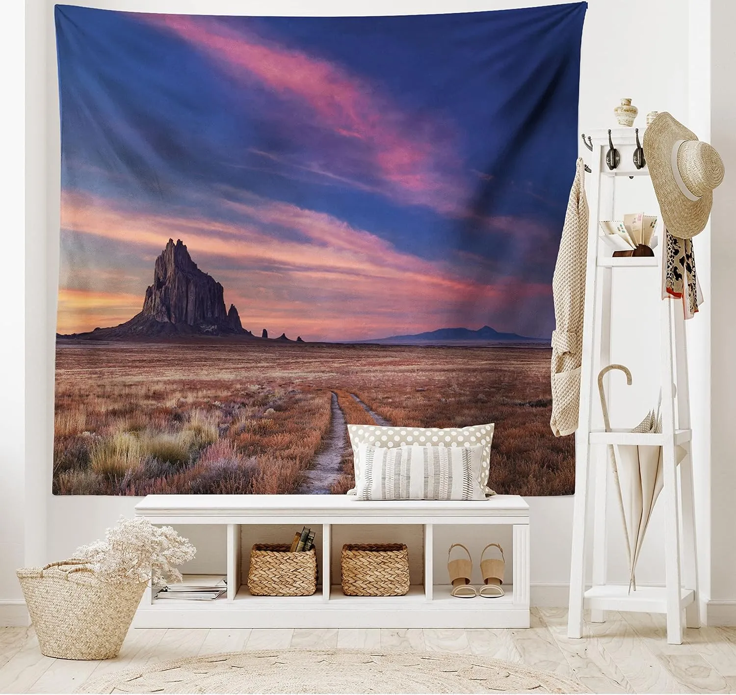 Lunarable Wilderness Tapestry, Shiprock Volcanic Mountain in Desert Plane of New Mexico USA Travel Destination, Wide Wall Hanging for Bedroom Living Room Dorm, 60" X 40", Purple Night Blue