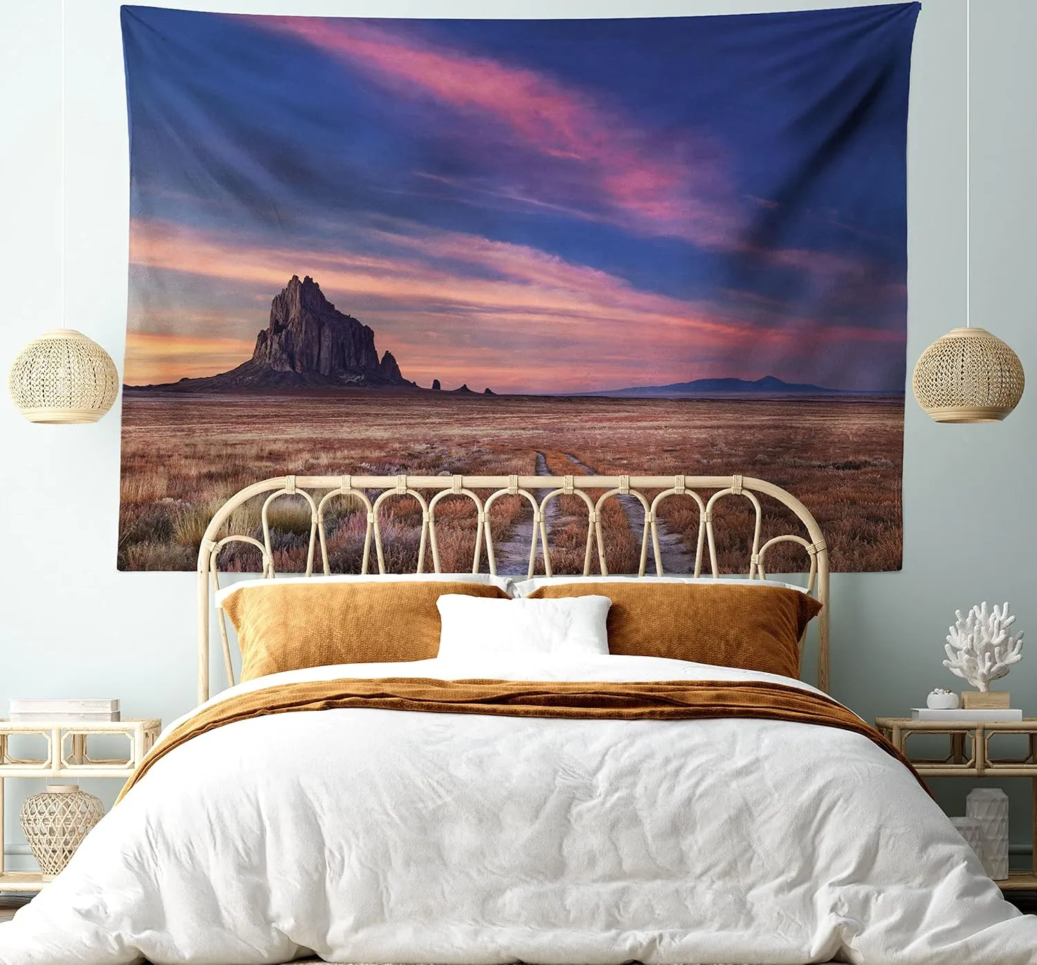 Lunarable Wilderness Tapestry, Shiprock Volcanic Mountain in Desert Plane of New Mexico USA Travel Destination, Wide Wall Hanging for Bedroom Living Room Dorm, 60" X 40", Purple Night Blue