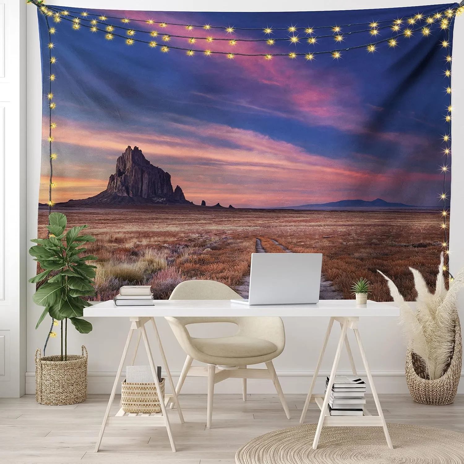 Lunarable Wilderness Tapestry, Shiprock Volcanic Mountain in Desert Plane of New Mexico USA Travel Destination, Wide Wall Hanging for Bedroom Living Room Dorm, 60" X 40", Purple Night Blue
