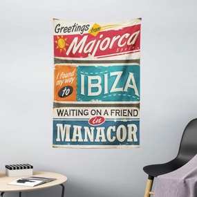 Lunarable Ibiza Tapestry, Vacation Themed Majorca Ibiza and Manacor Exotic Places from Balear Region Spain, Wall Hanging for Bedroom Living Room Dorm Decor, 40" X 60", Multicolor