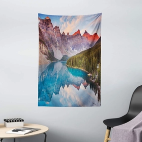 Lunarable Wilderness Tapestry, Moraine Lake and Mountains in Banff National Park Canada Sunrise Picture Print, Wall Hanging for Bedroom Living Room Dorm Decor, 40" X 60", Multicolor