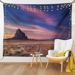 Lunarable Wilderness Tapestry, Shiprock Volcanic Mountain in Desert Plane of New Mexico USA Travel Destination, Wall Hanging for Bedroom Living Room Dorm Decor, 60" X 80", Purple Night Blue