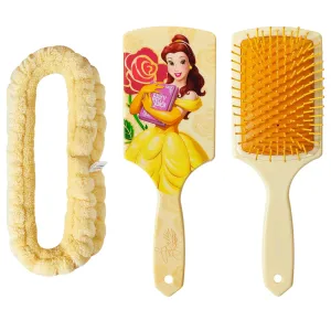 LUV HER Kids Hair Brush & Spa Headband Set for Girls - Features Disney Bella from Beauty & Beast - Fun Grooming Kit for Detangling, Styling & Skincare - Soft & Stretchy One Size, Ages 3 