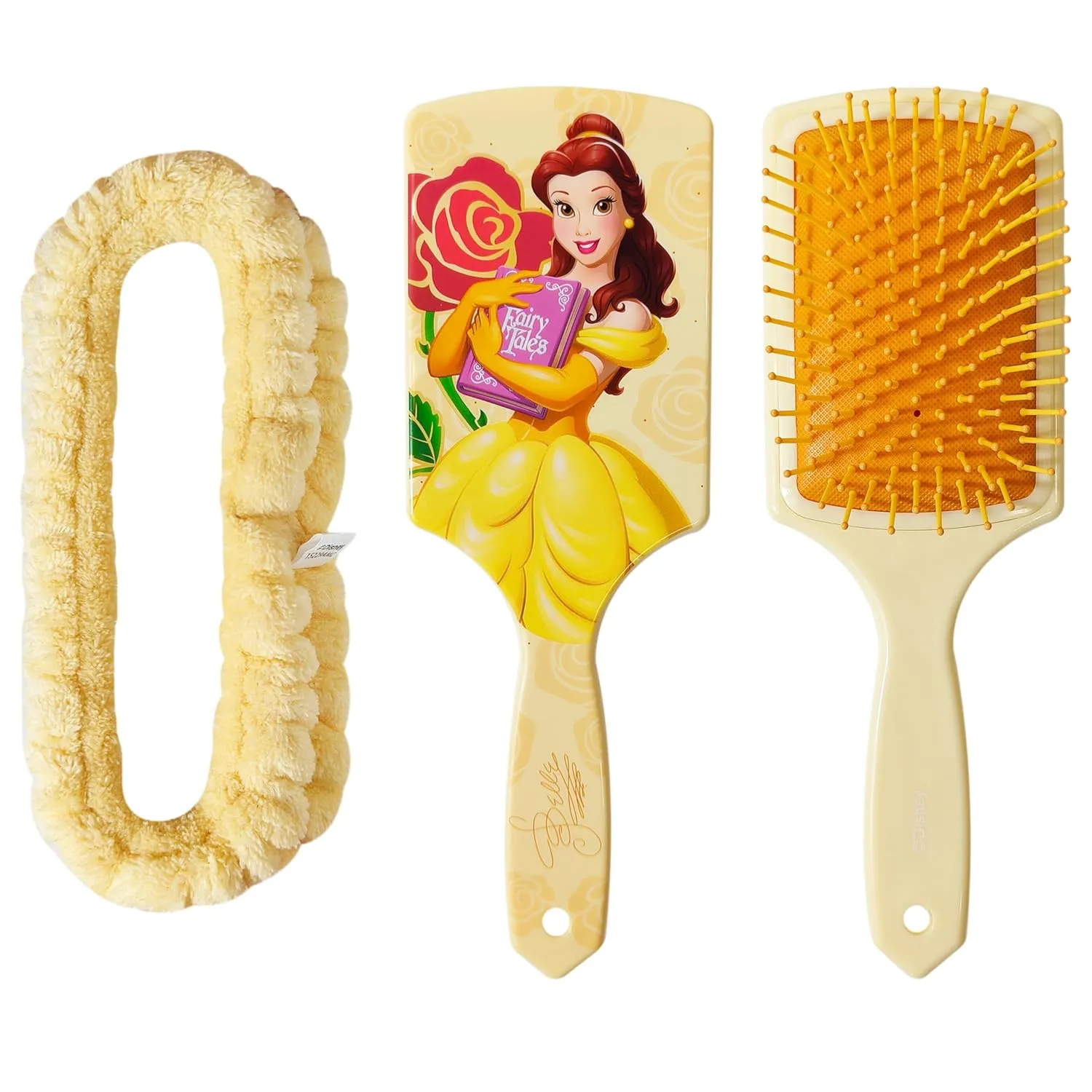 LUV HER Kids Hair Brush & Spa Headband Set for Girls - Features Disney Bella from Beauty & Beast - Fun Grooming Kit for Detangling, Styling & Skincare - Soft & Stretchy One Size, Ages 3 