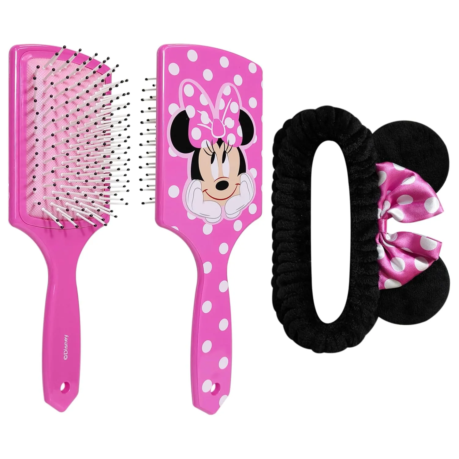 LUV HER Kids Hair Brush & Spa Headband Set for Girls - Features Disney Minnie Mouse - Fun Grooming Kit for Detangling, Styling & Skincare - Soft & Stretchy One Size, Ages 3 