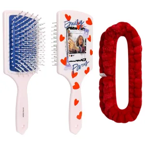 LUV HER Kids Hair Brush & Spa Headband Set for Girls - Features Emily in Paris - Fun Grooming Kit for Detangling, Styling & Skincare - Soft & Stretchy One Size, Ages 3 