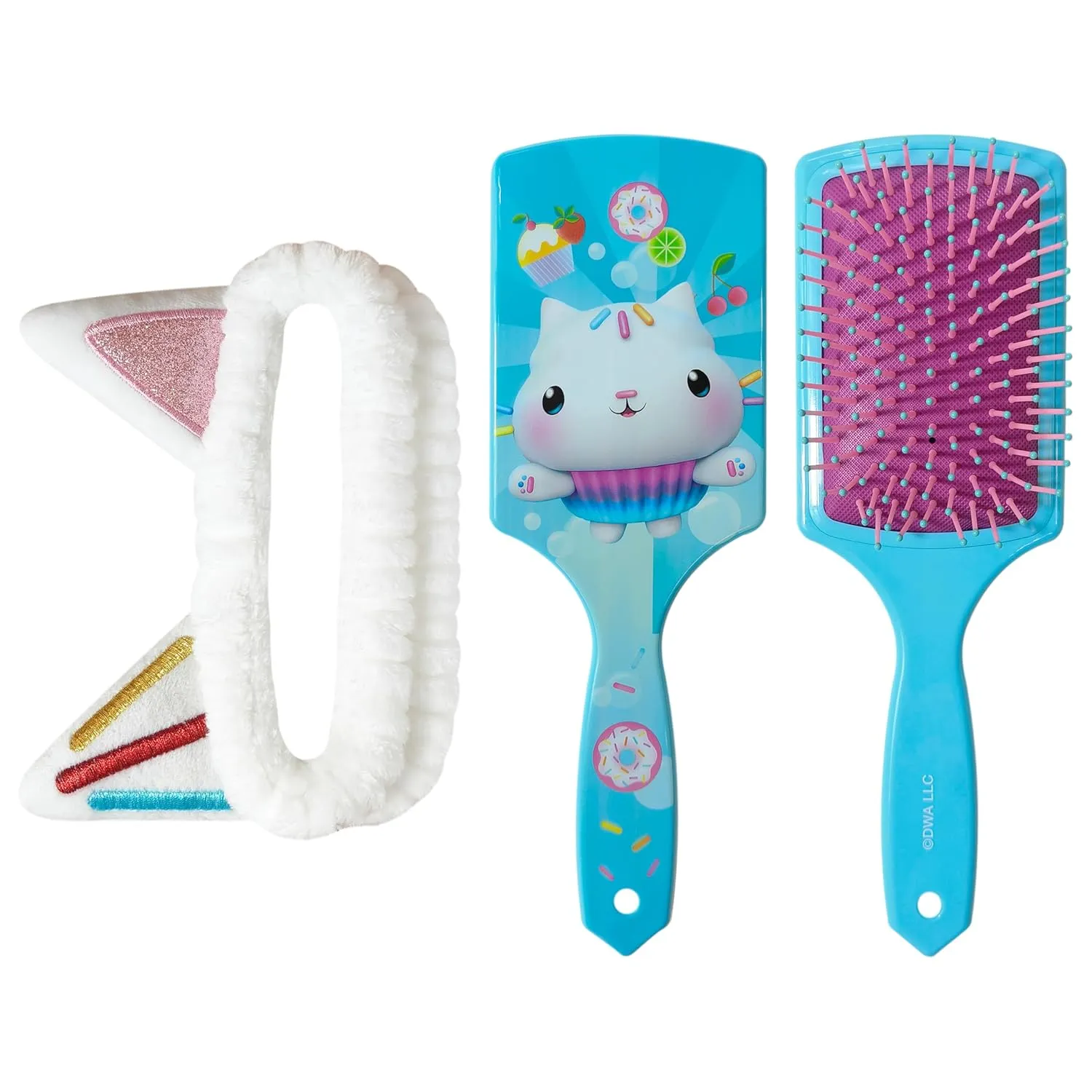 LUV HER Kids Hair Brush & Spa Headband Set for Girls - with Gabby's Dollhouse characther Cakey - Fun Grooming Kit for Detangling, Styling & Skincare - Soft & Stretchy One Size, Ages 3 