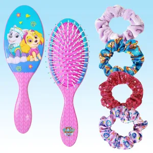 Luv Her Paw Patrol Hair Accessories Set - 9 inch Detangling Brush, 4 Scrunchies & Hair Ties for Girls