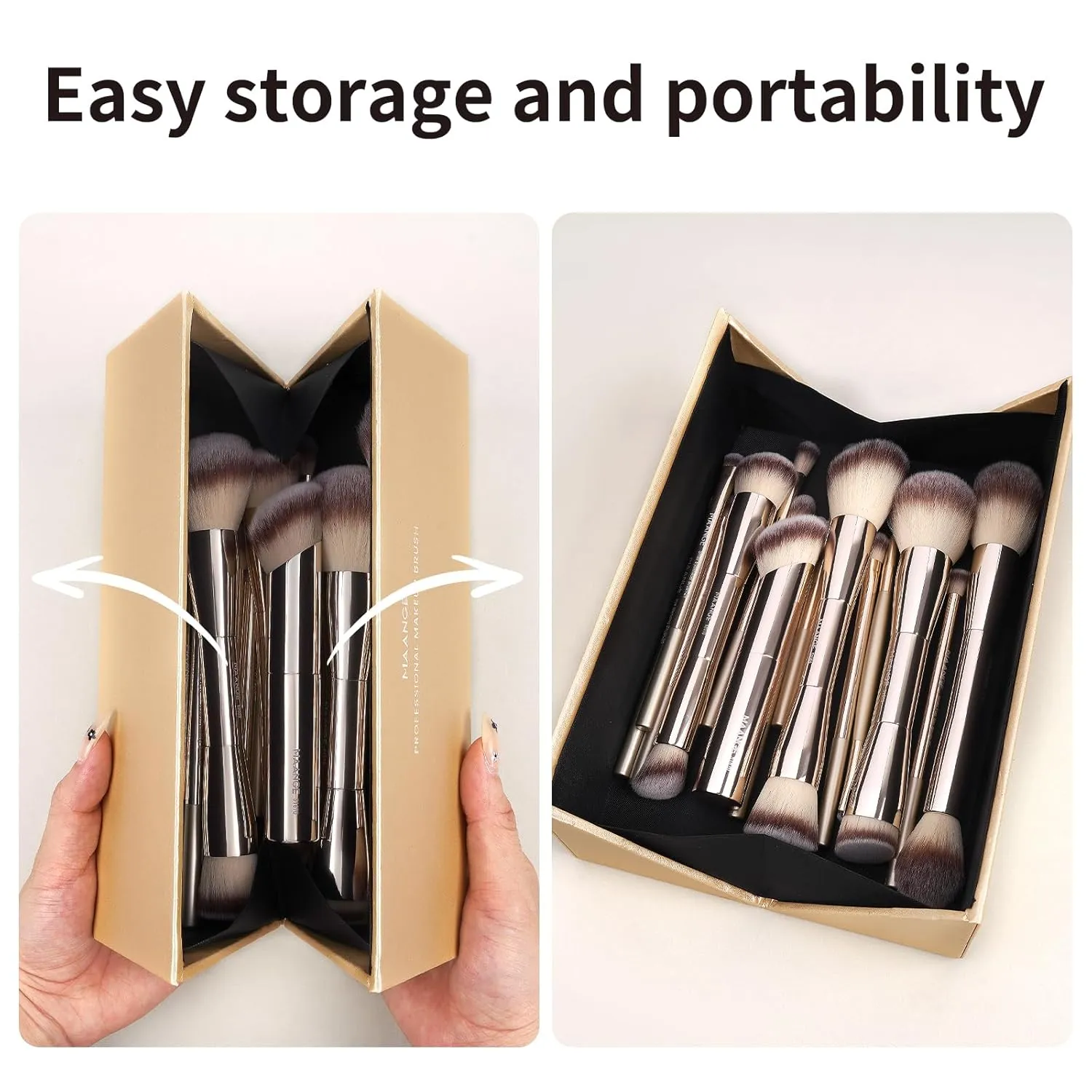 MAANGE 20 Pcs Makeup Brushes with Gift Box, Double-End Multi-functional Makeup Brushes for Blending Liquid Powder Concealer Cream Blush Buffe,Champagne