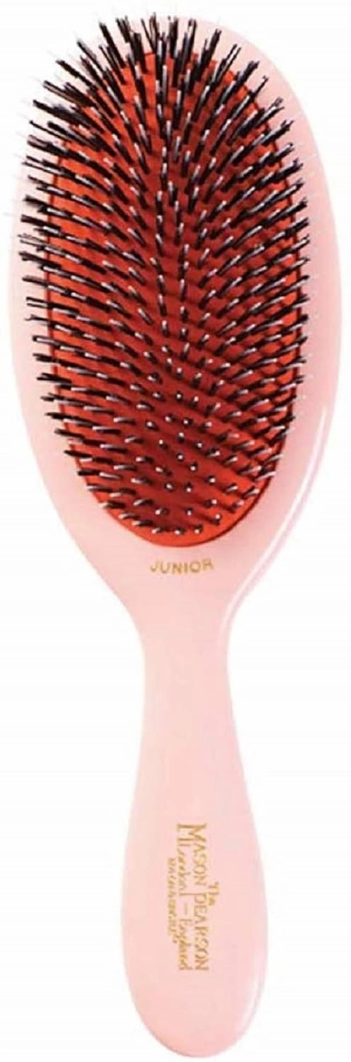 Mason Pearson Junior Boar Bristle & Nylon Hair Brush (BN2) - Pink - Versatile Hair Brush - Made by Hand, Durable,, Size: 9 inches long (head length is 4 3/4 inches) and 2 3/4 inches wide