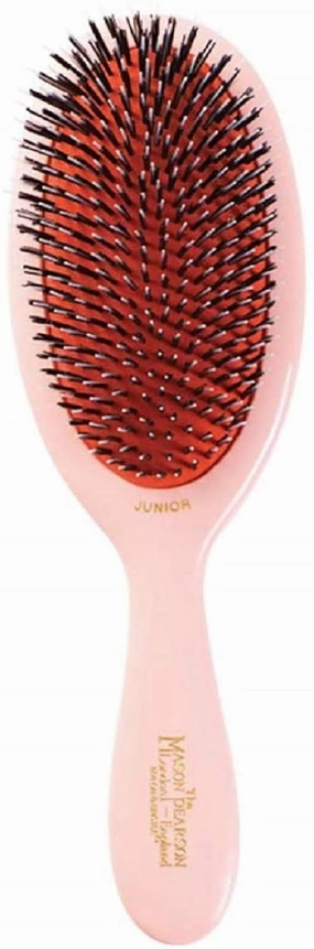 Mason Pearson Junior Boar Bristle & Nylon Hair Brush (BN2) - Pink - Versatile Hair Brush - Made by Hand, Durable,, Size: 9 inches long (head length is 4 3/4 inches) and 2 3/4 inches wide
