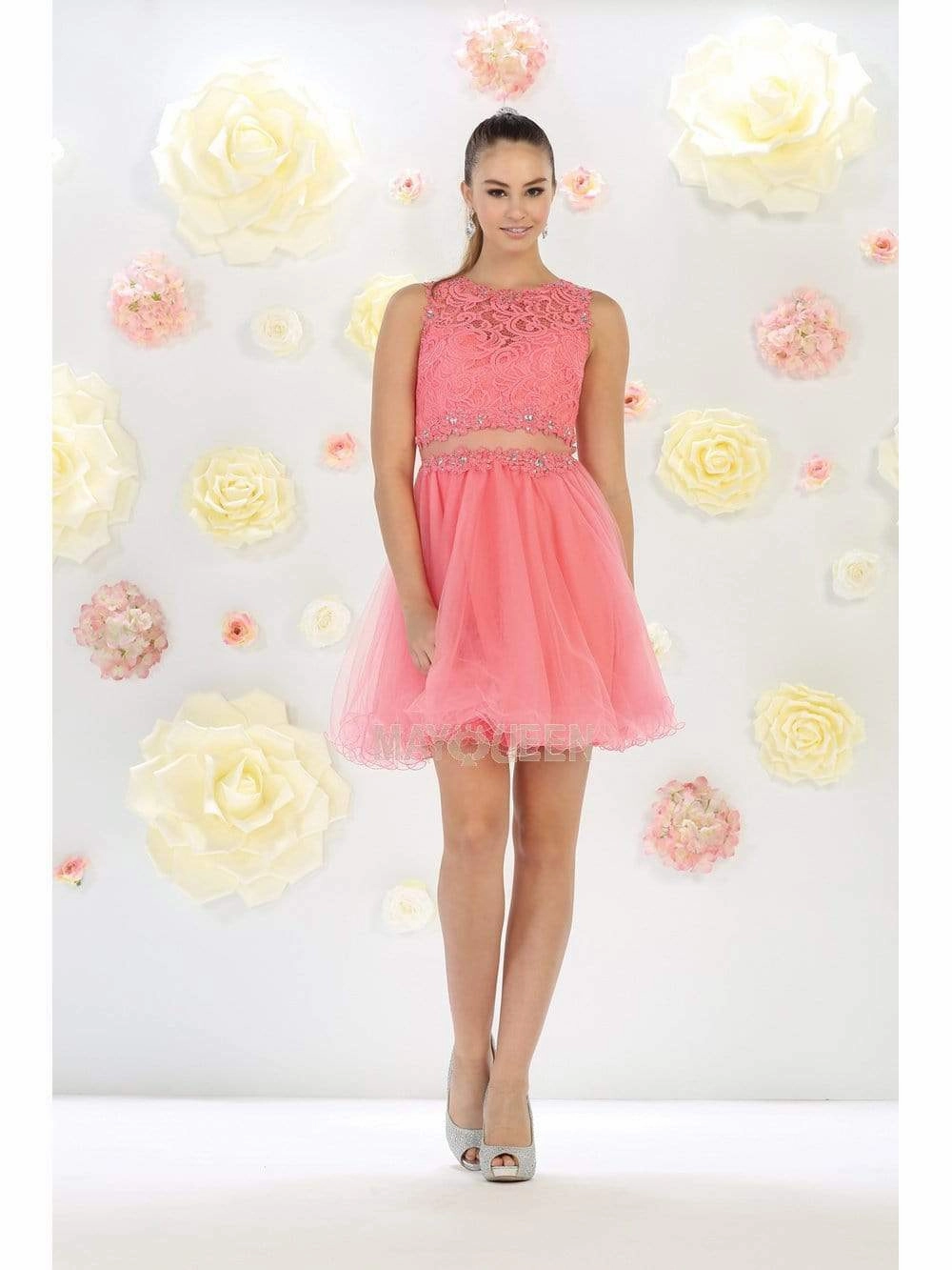 May Queen - MQ1268 Illusion Two Piece Lace and Tulle Cocktail Dress