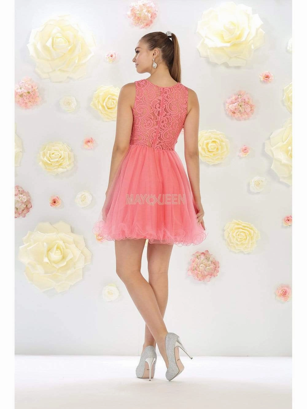 May Queen - MQ1268 Illusion Two Piece Lace and Tulle Cocktail Dress