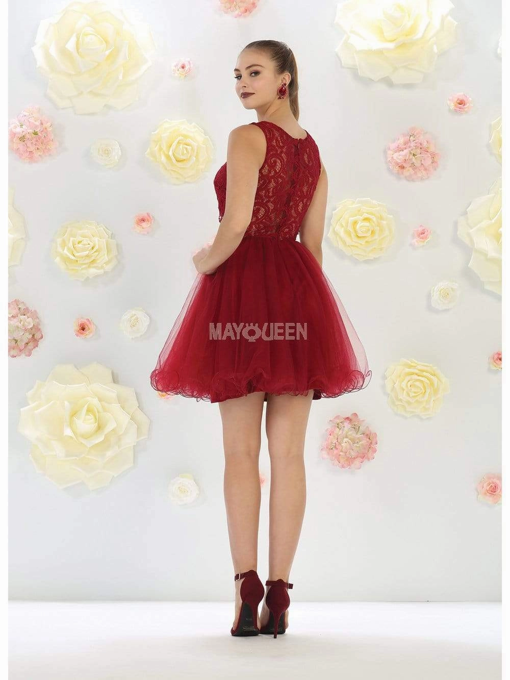 May Queen - MQ1268 Illusion Two Piece Lace and Tulle Cocktail Dress