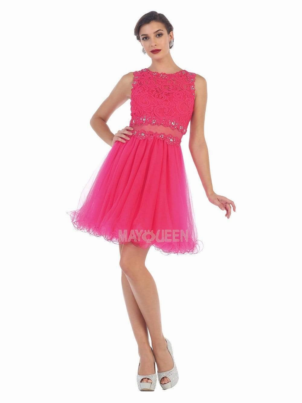 May Queen - MQ1268 Illusion Two Piece Lace and Tulle Cocktail Dress